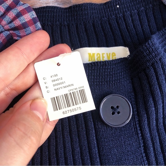 Maeve • Anthro Puff-Sleeve Mini Dress ribbed sweater gingham sleeves button - Picture 5 of 14